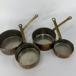 Set 4 Vintage Heavy Copper Brass Measuring Cups Spouts 1 Cup